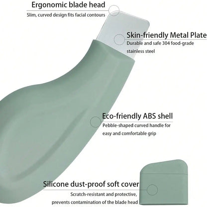 Green blade head with text highlighting features on a white background