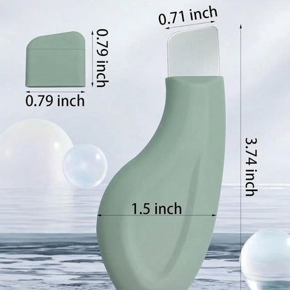 Green bottle with measurements on a marble background